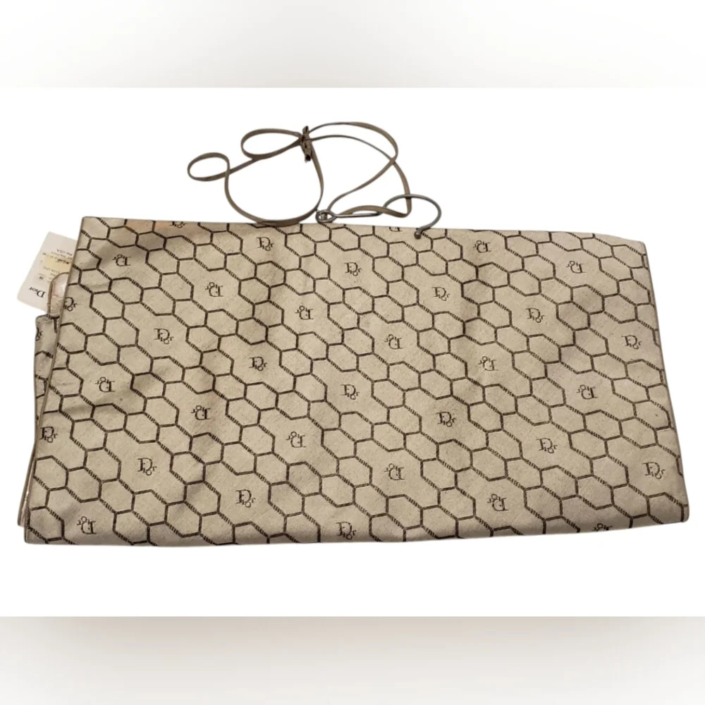 CHRISTIAN‎ DIOR 80s Beige Bag Honeycomb Sacs De Beaute Cosmetic Bag Unisex NEW